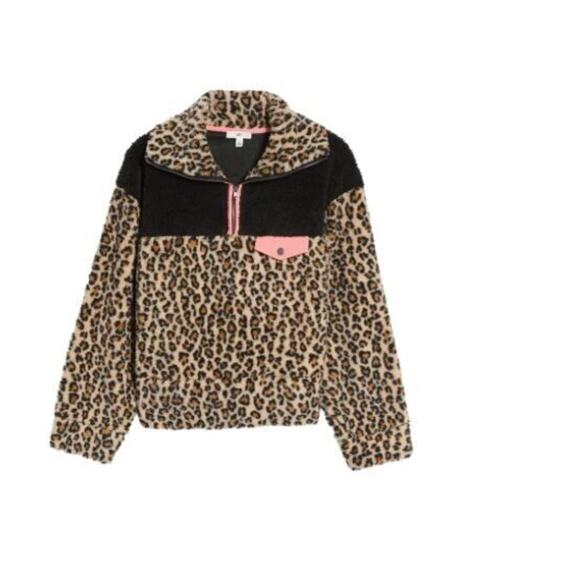 BP. Women's Leopard Colorblock Fleece Pullover in Tan Dale Leopard Small $55 - Picture 5 of 6